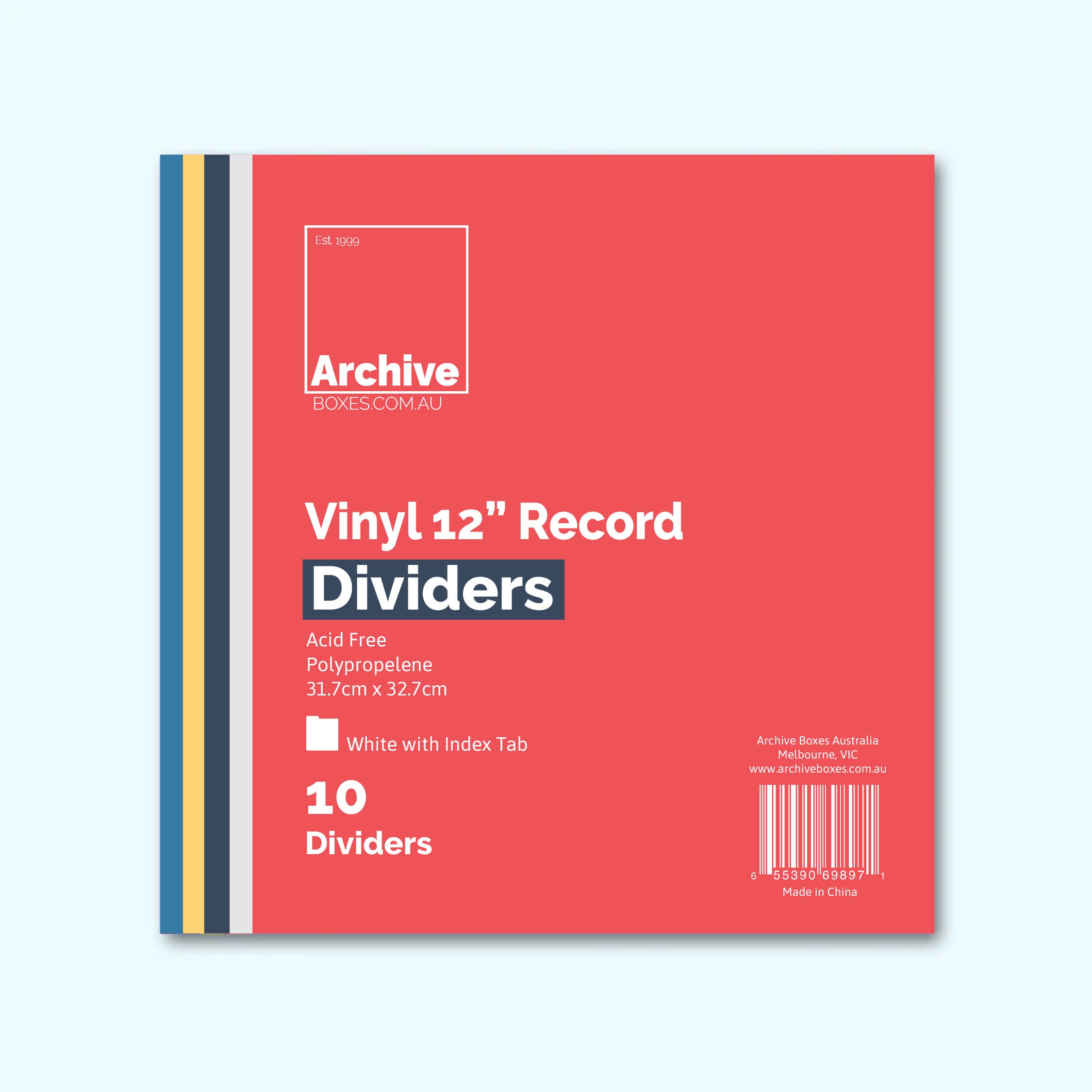 12" Vinyl Record Dividers 10 Pack – front view, vinyl record storage