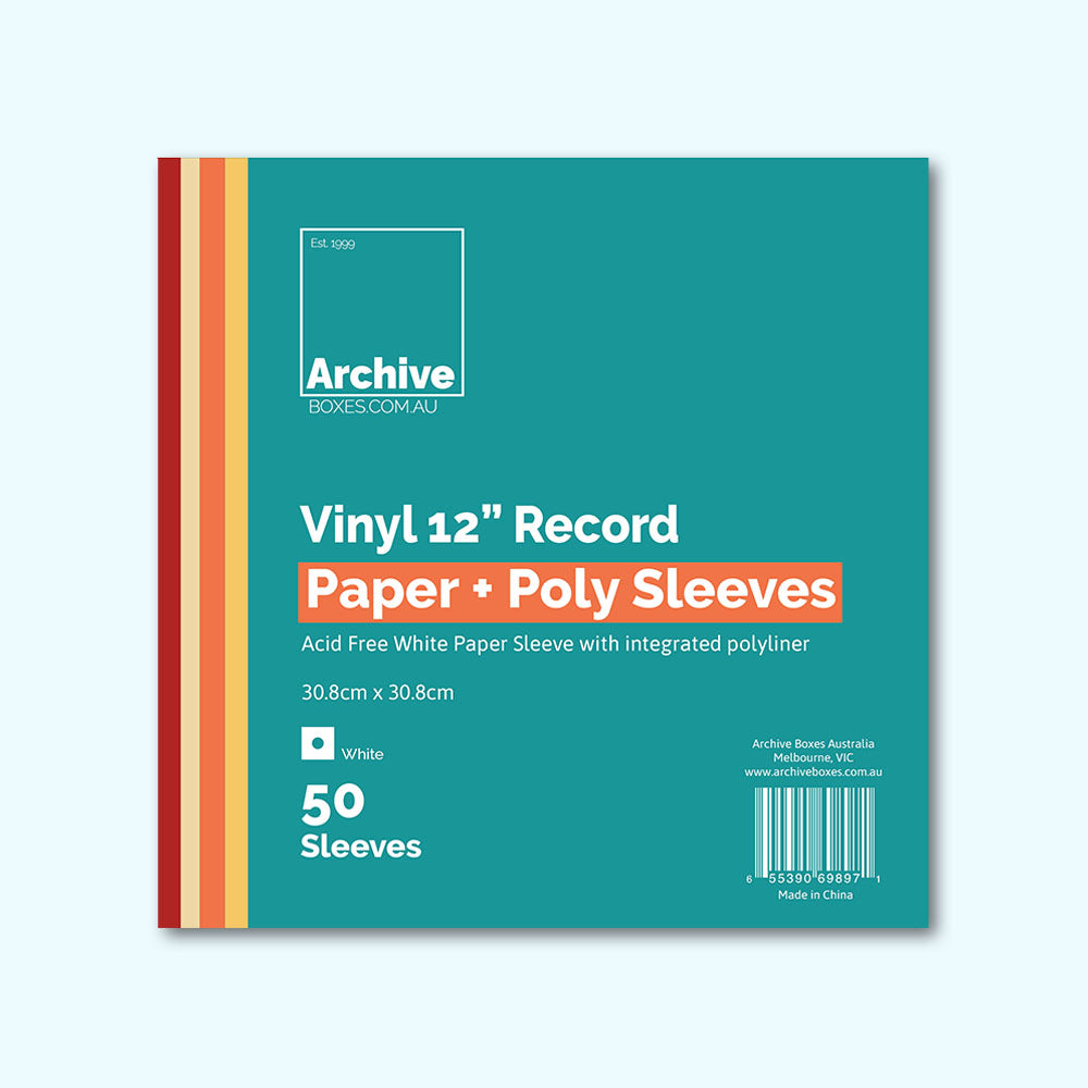 12" Vinyl Record Inner Sleeves Poly Lined Kraft Paper Pack of 25 – front view, vinyl record storage
