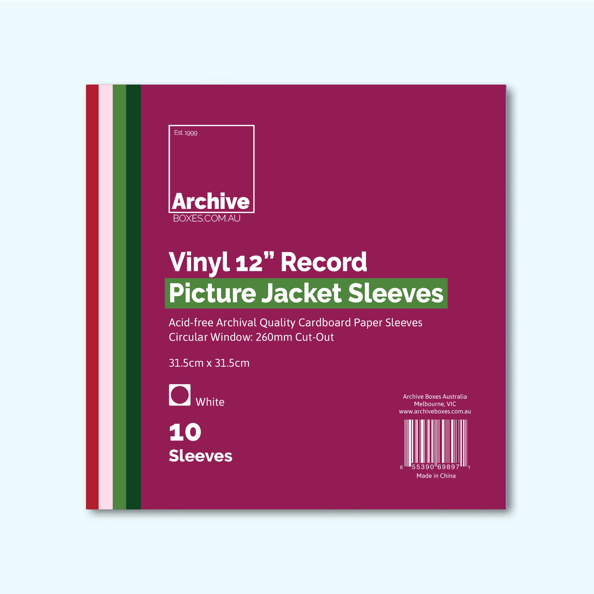 12" Vinyl Record Picture Jacket Sleeves – front view, vinyl record storage