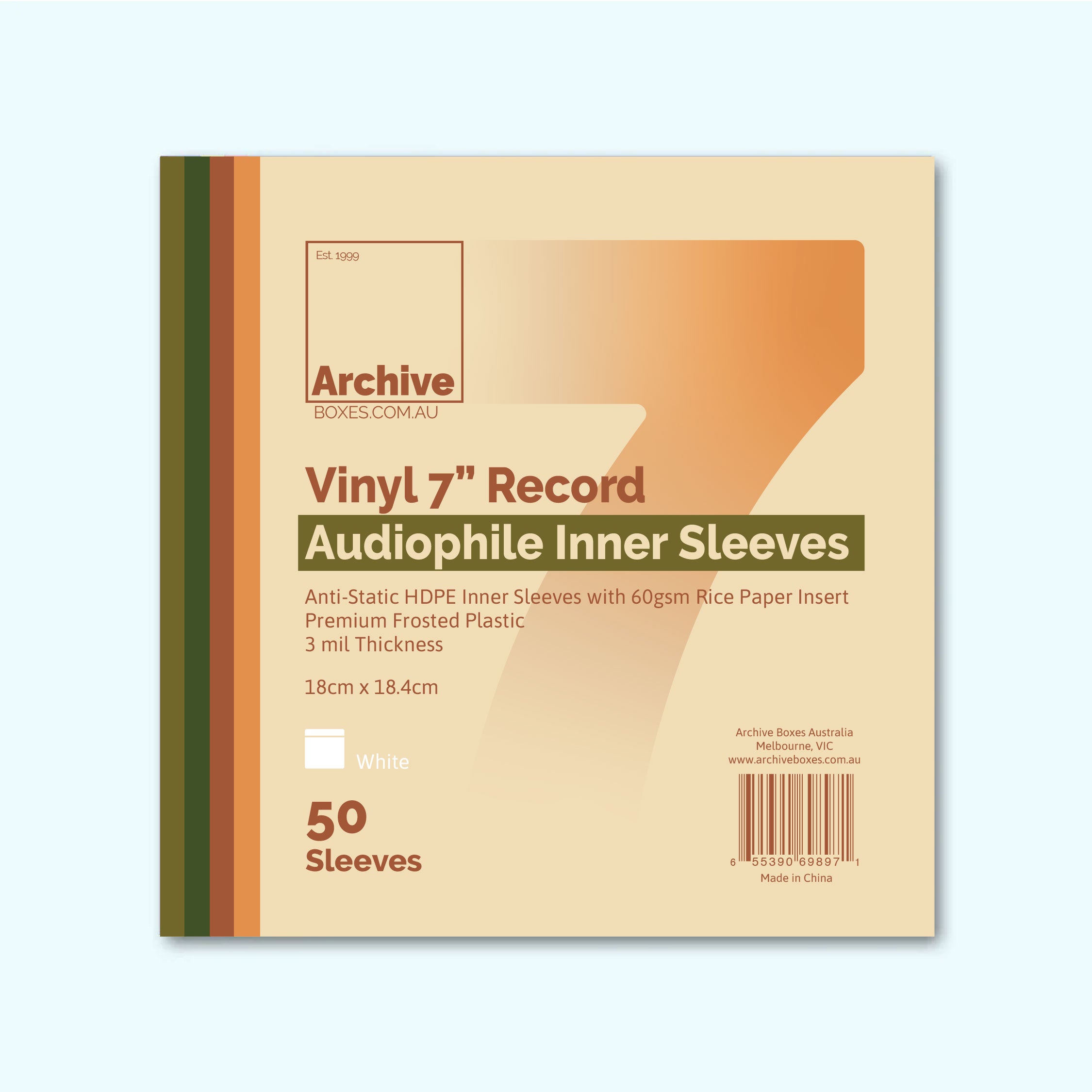 7" vinyl audiophile inner sleeves, anti-static archival rice paper and HDPE protective sleeves for 45 RPM records, pack of 50