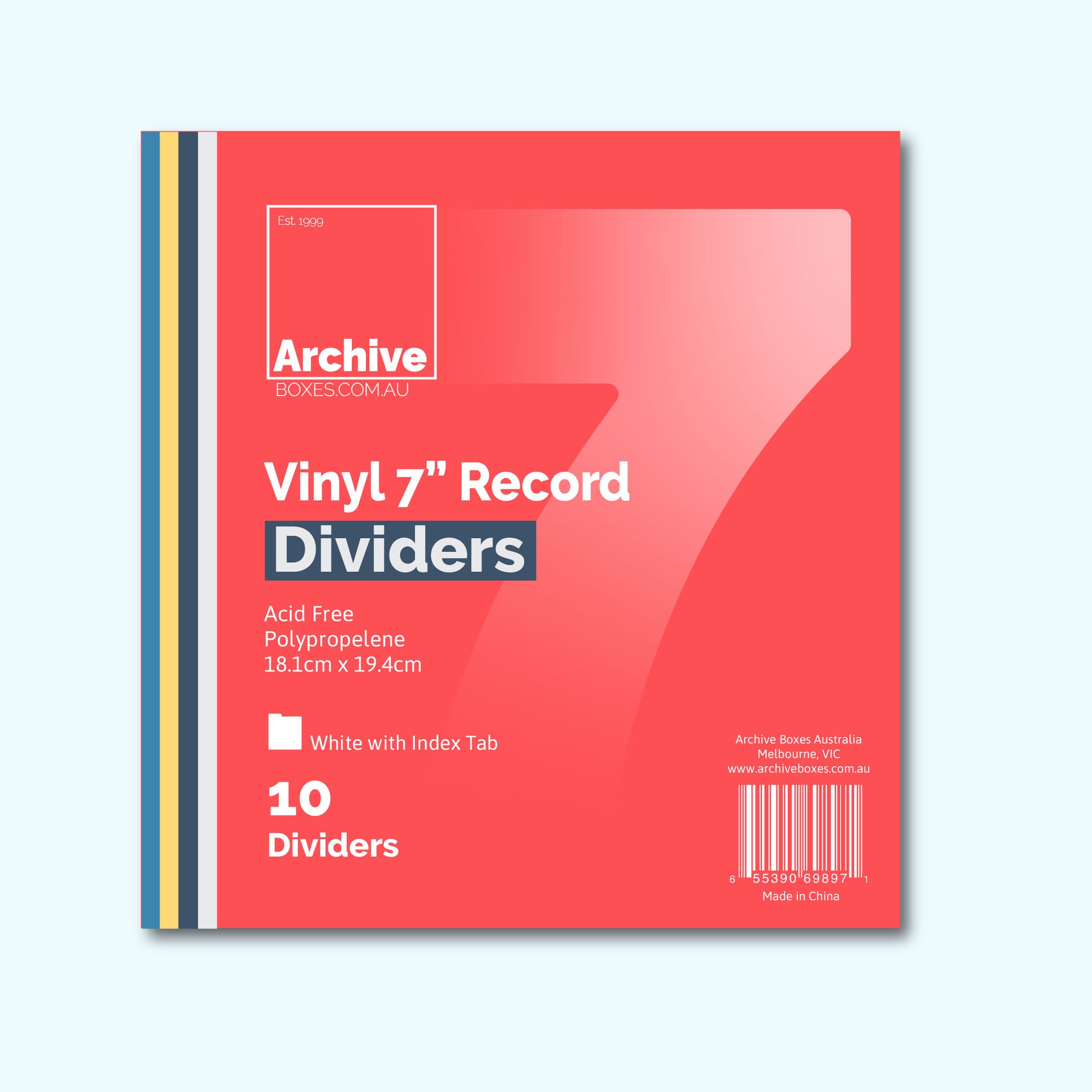 7"/45 RPM Vinyl Record Dividers 10 Pack – front view, vinyl record storage