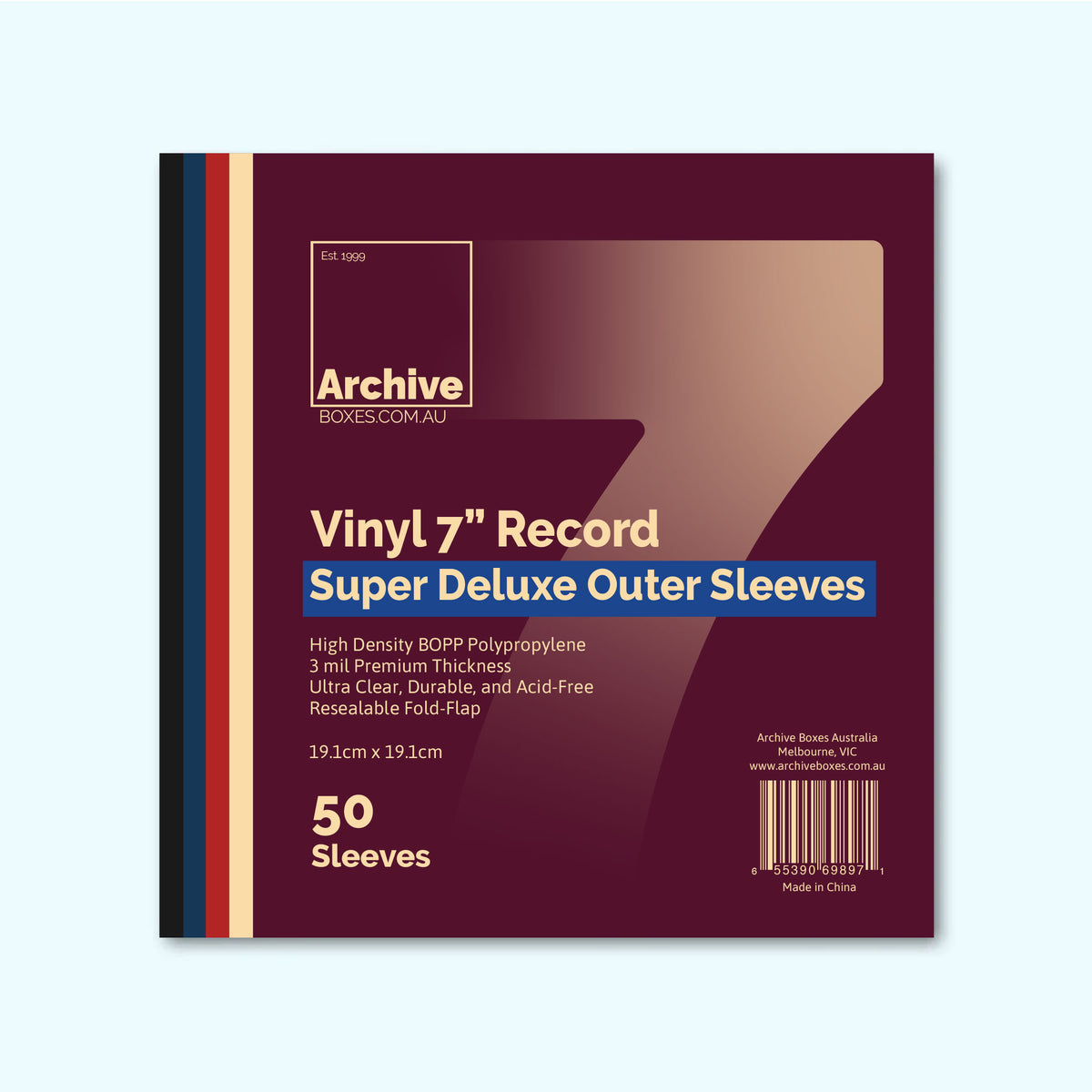 7"/45 RPM Vinyl Record Super Deluxe Outer Sleeves with Resealable Flap – front view, vinyl record storage