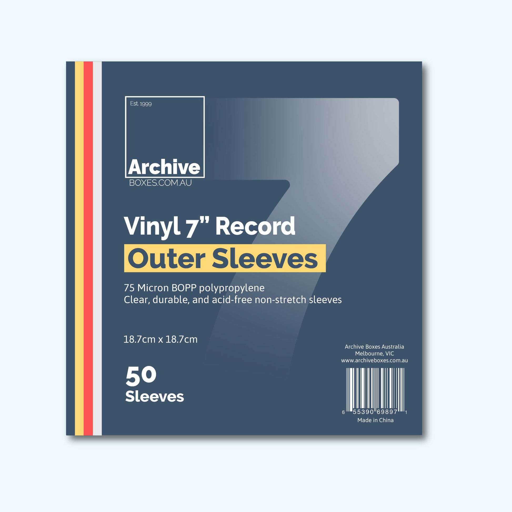 Premium 7″ / 45 RPM vinyl record outer sleeves made from high-clarity polypropylene to protect record artwork