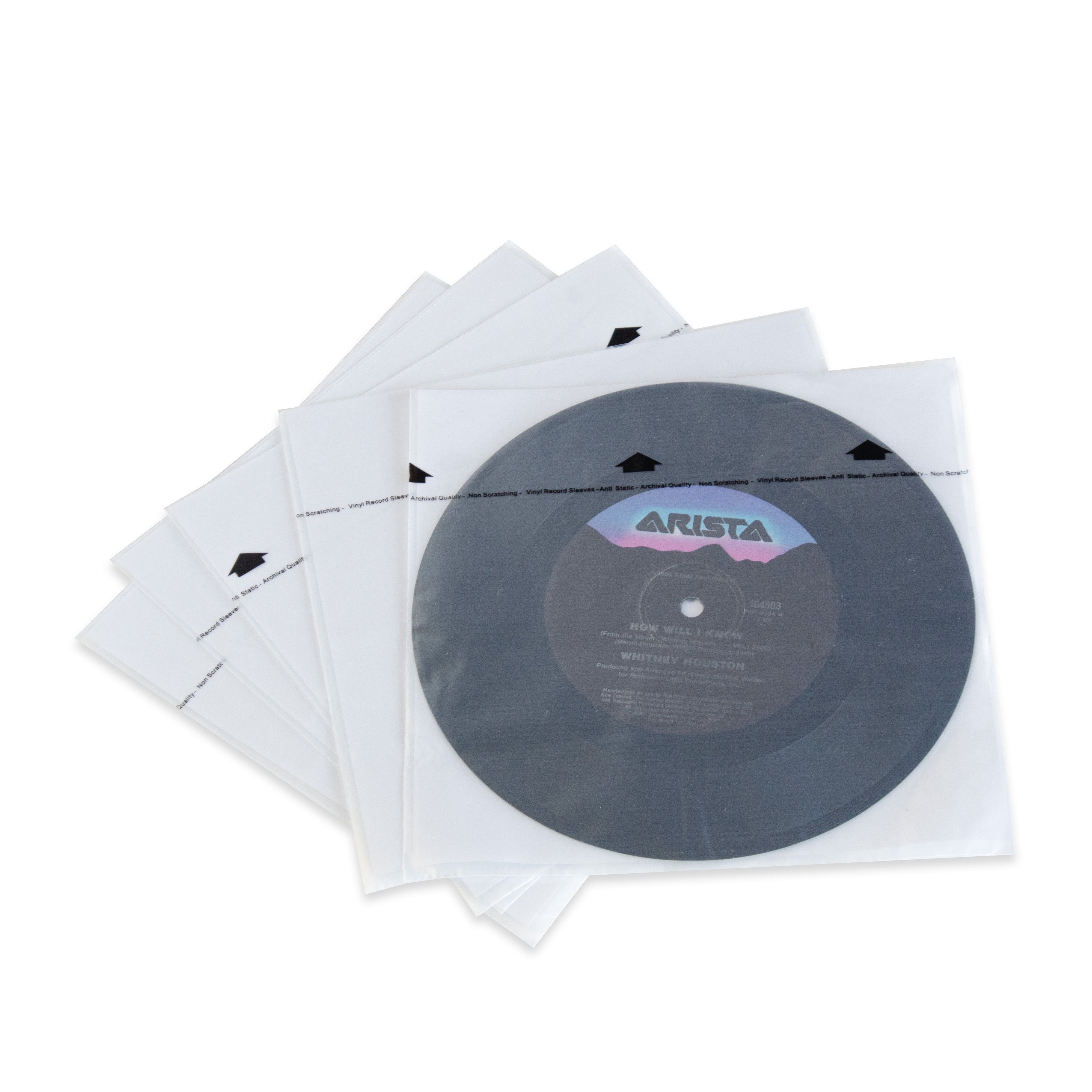 7" vinyl audiophile inner sleeves, anti-static archival rice paper and HDPE protective sleeves for 45 RPM records, pack of 50