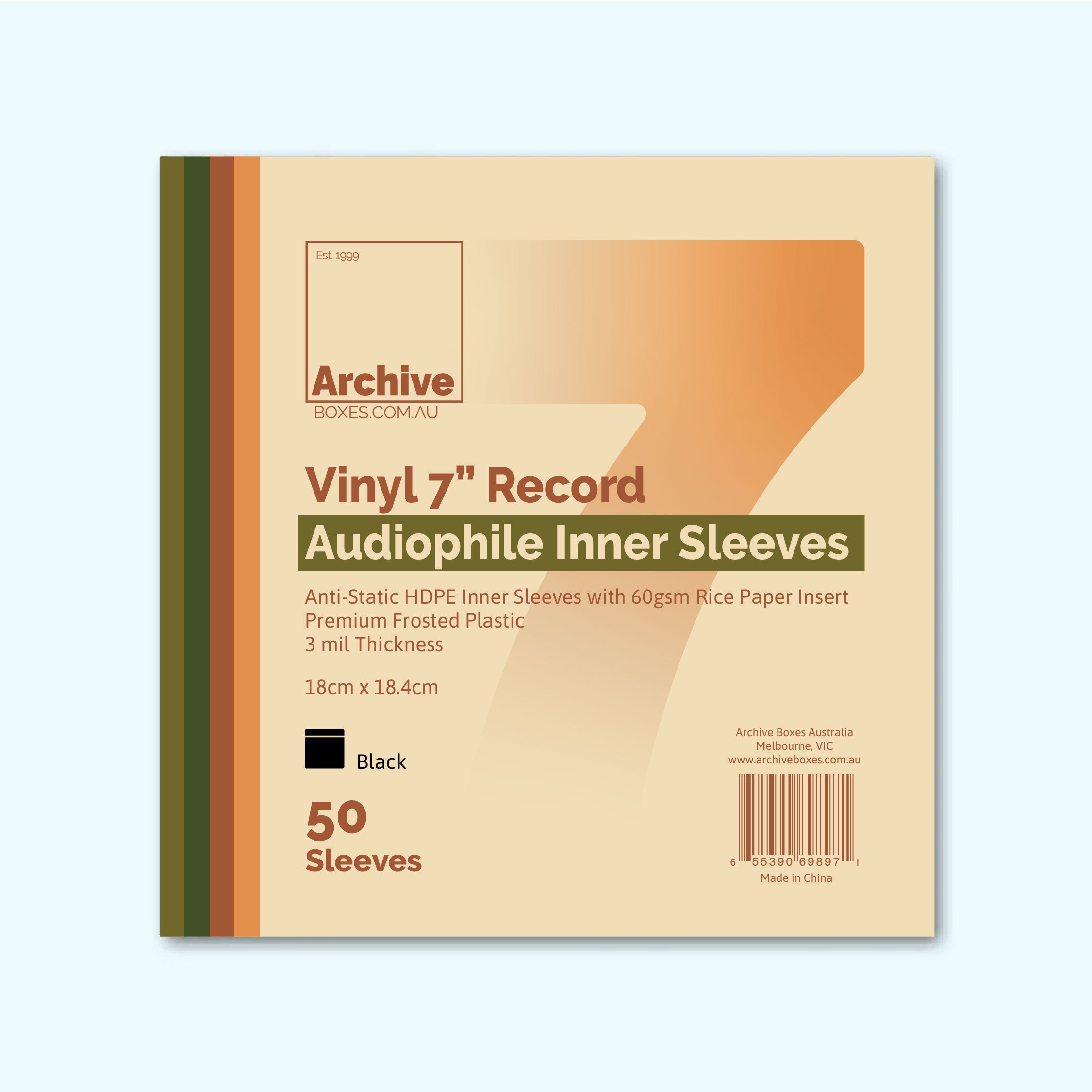 7" vinyl audiophile inner sleeves, anti-static archival rice paper and HDPE protective sleeves for 45 RPM records, pack of 50