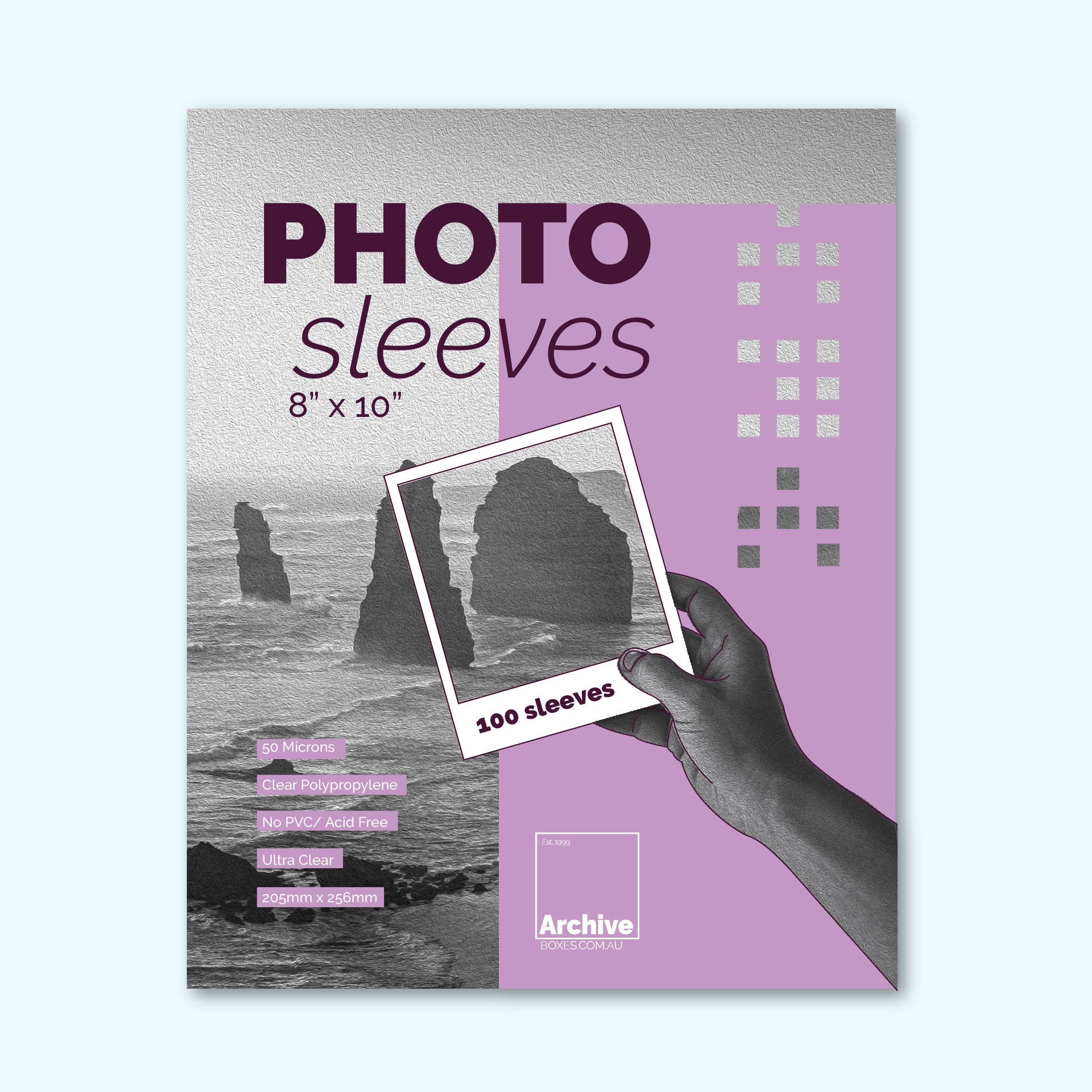 8x10" Photograph Protection Sleeves/Bags – front view, archival photo protection
