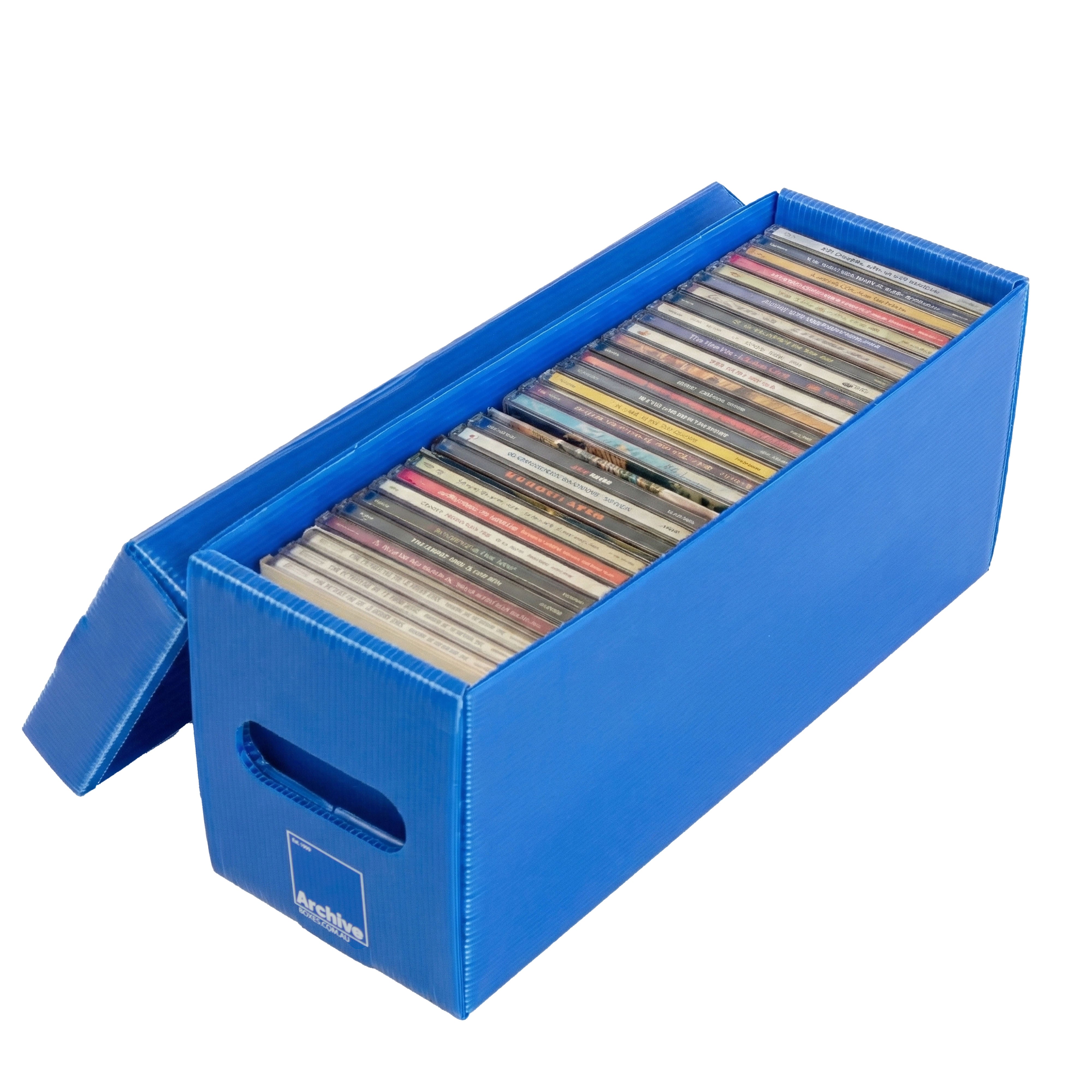 Archival CD Storage Box, holds up to 35 standard jewel cases or 120 - 180 discs in sleeves, acid-free polypropylene organiser