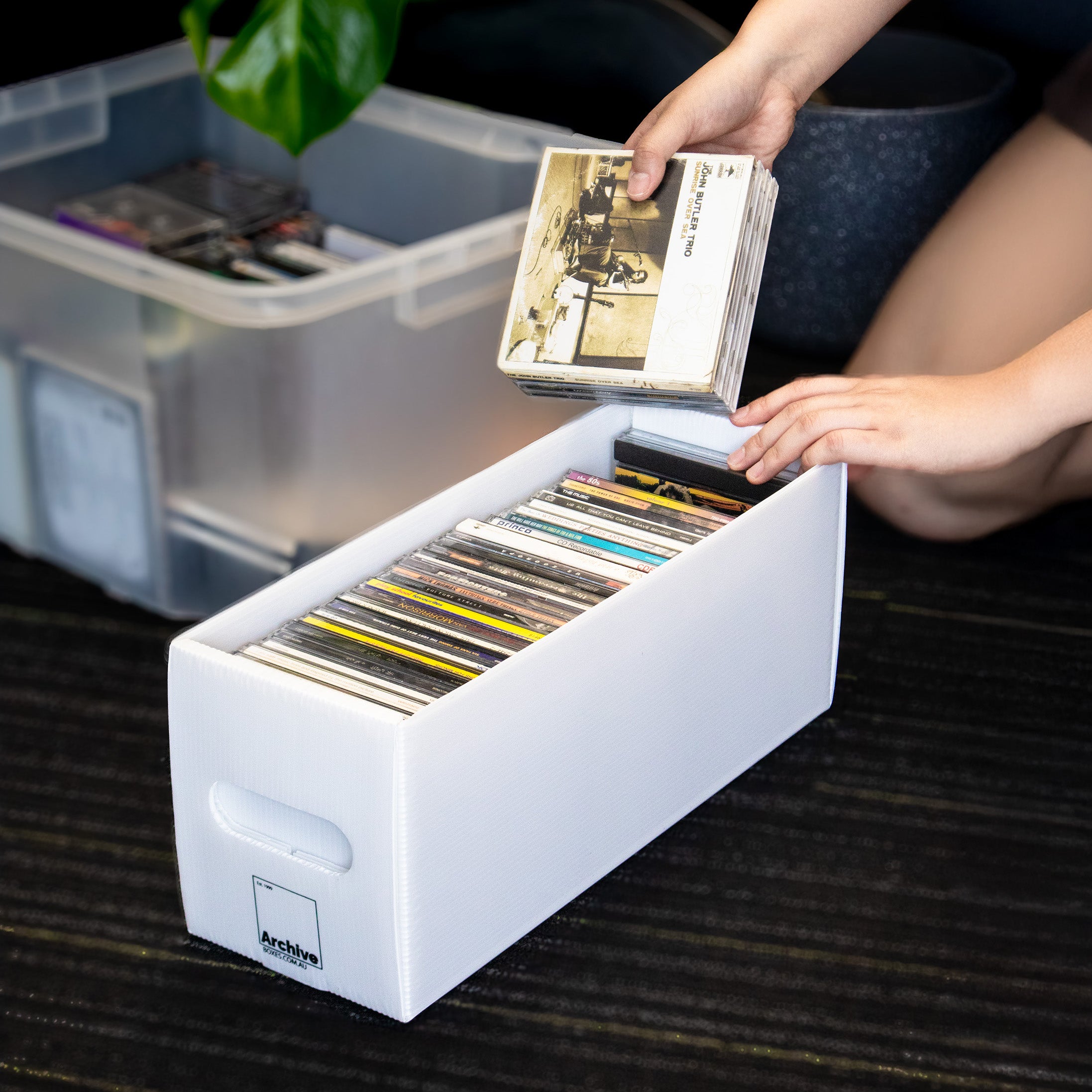 Archival CD Storage Box, holds up to 35 standard jewel cases or 120 - 180 discs in sleeves, acid-free polypropylene organiser