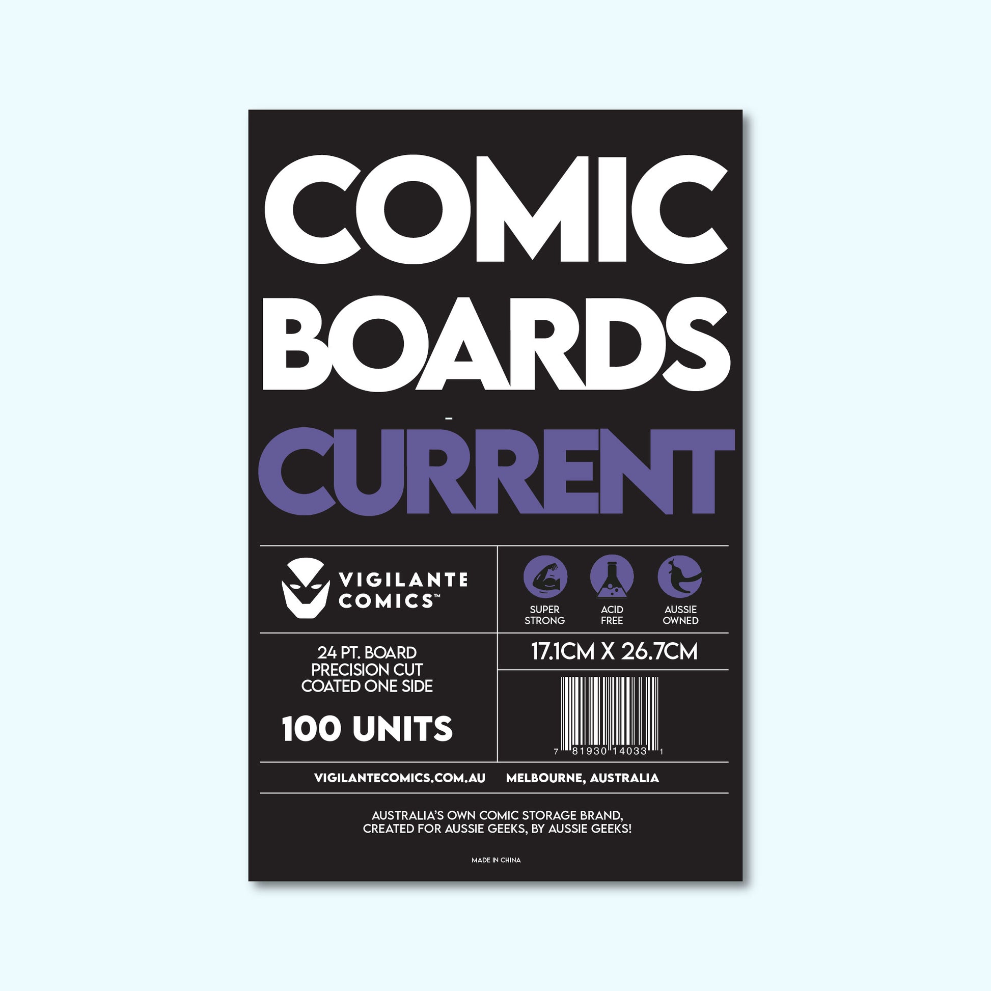 Current Comic Book Boards – front view, acid-free comic protection