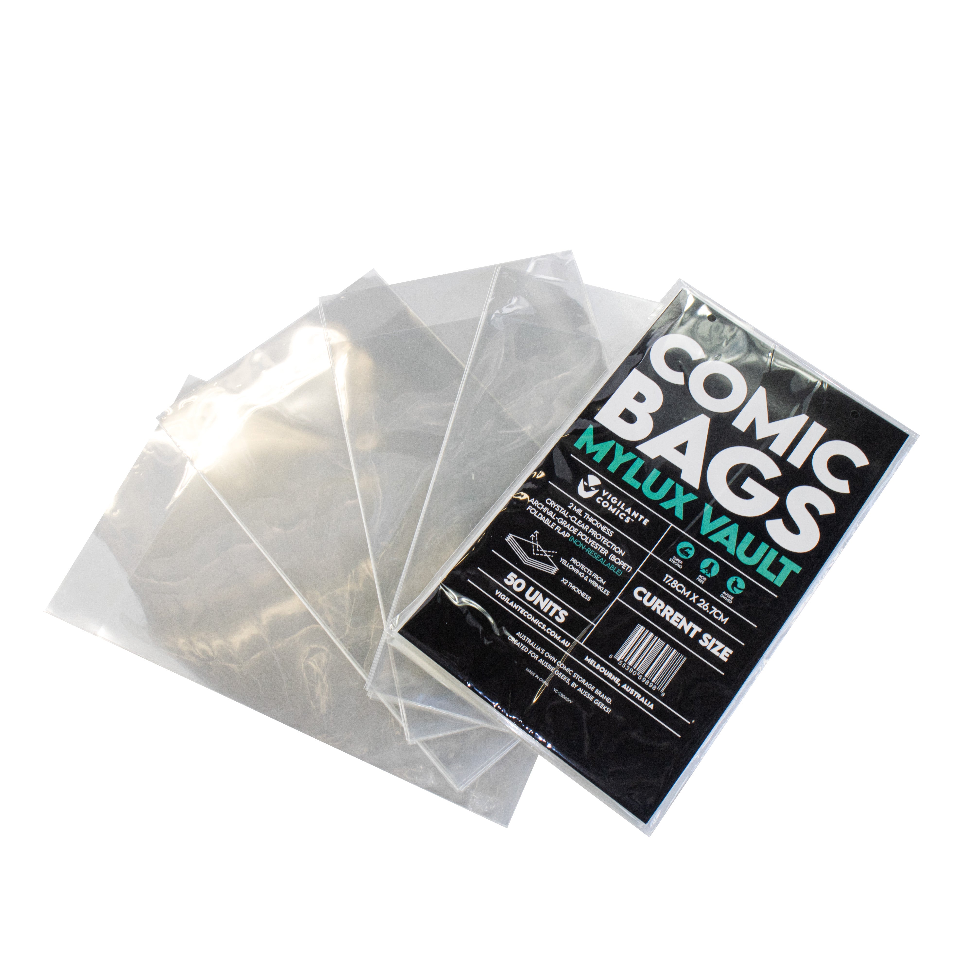 Mylux Vault Mylar Current Size Comic Book Bags – lifestyle in use, archival 2mil Mylar comic book bag