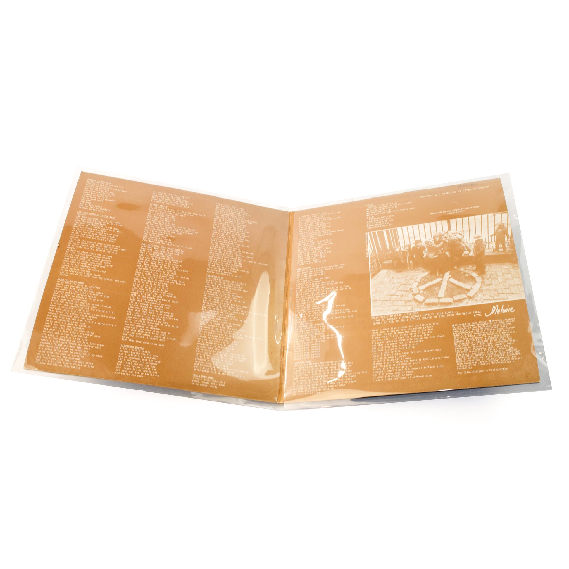 High-clarity polypropylene vinyl sleeve with anti-static, anti-scratch surface for gatefold LP protection.