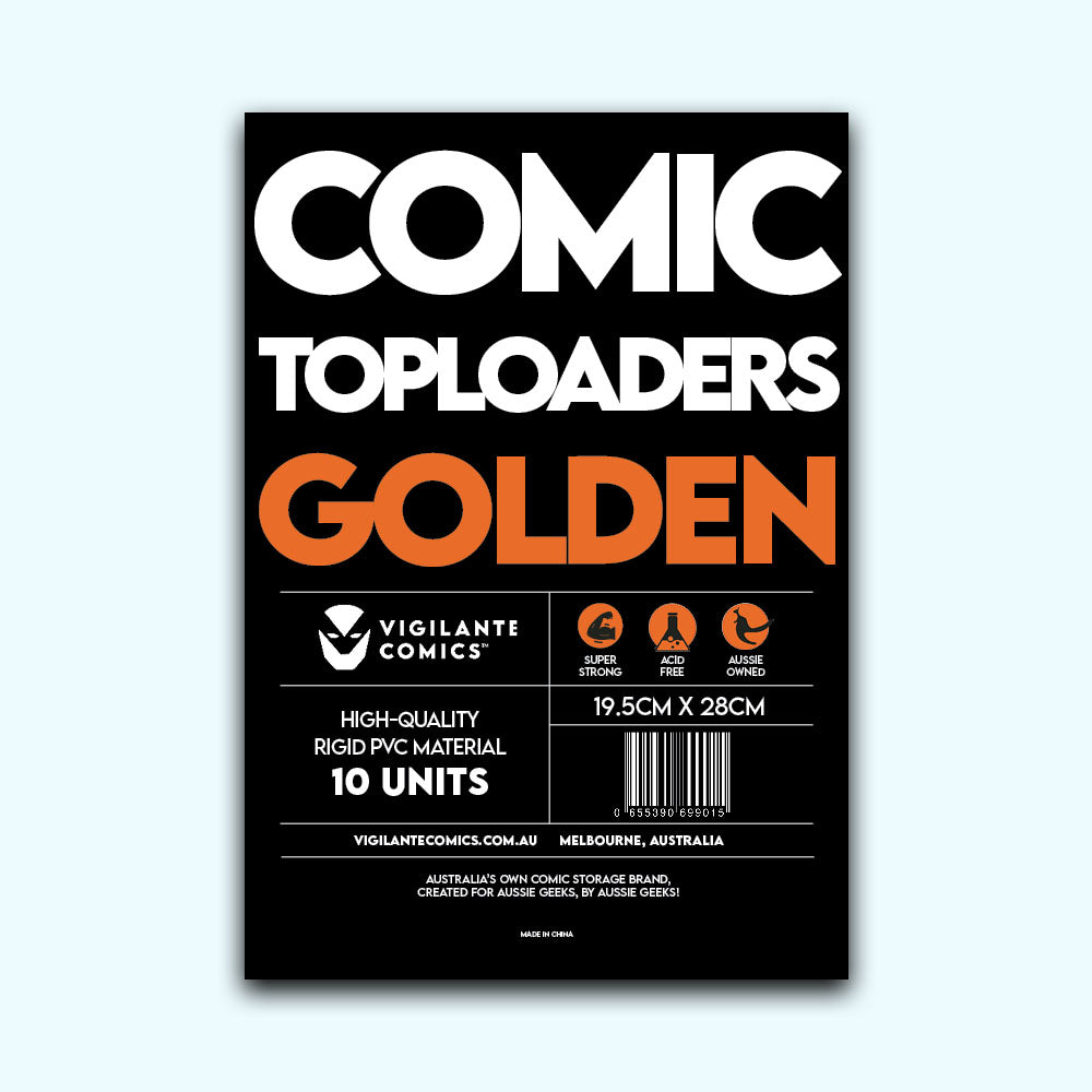 Golden Comic Book Toploaders – front view, comic book storage