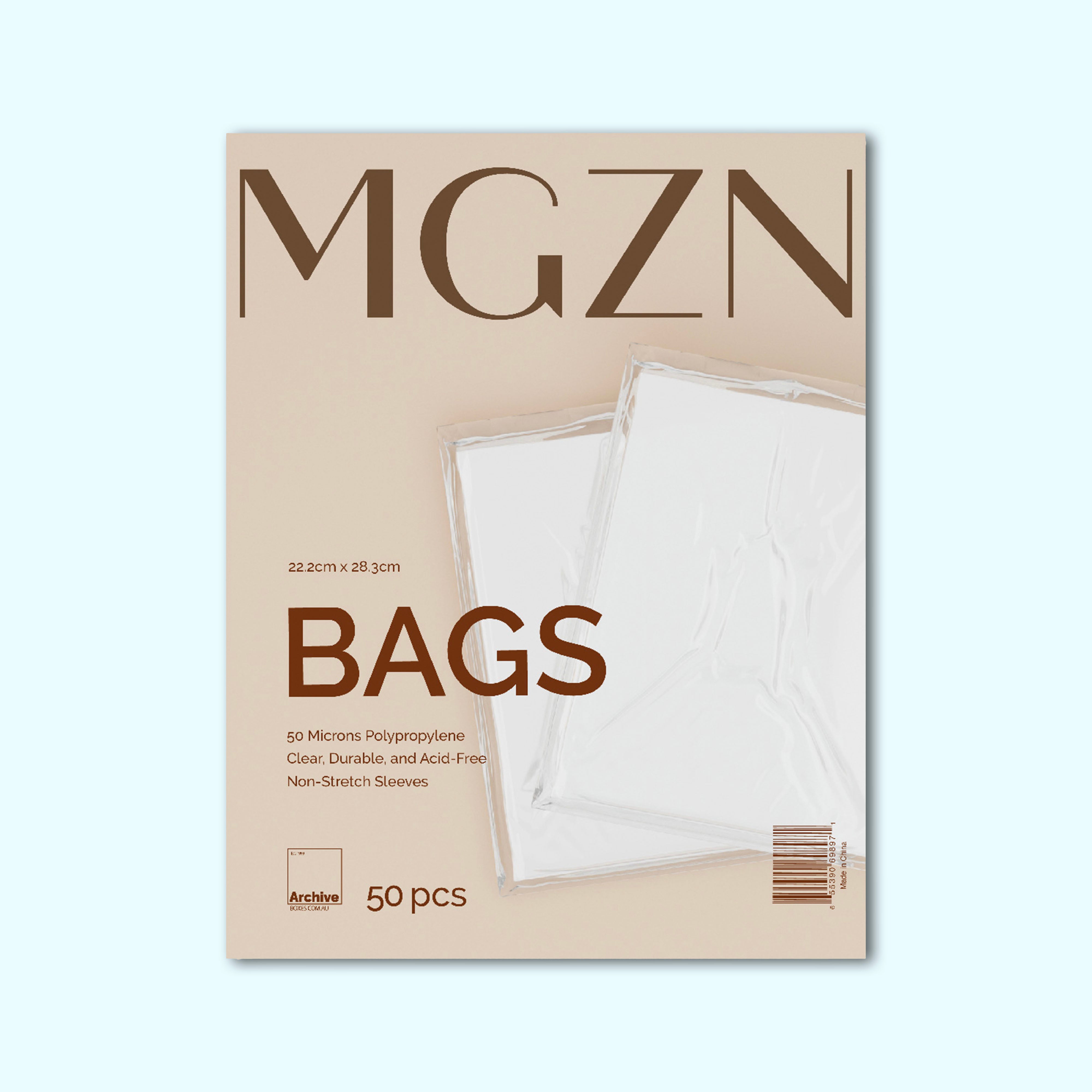 Magazine Bags – front view, acid-free magazine protection