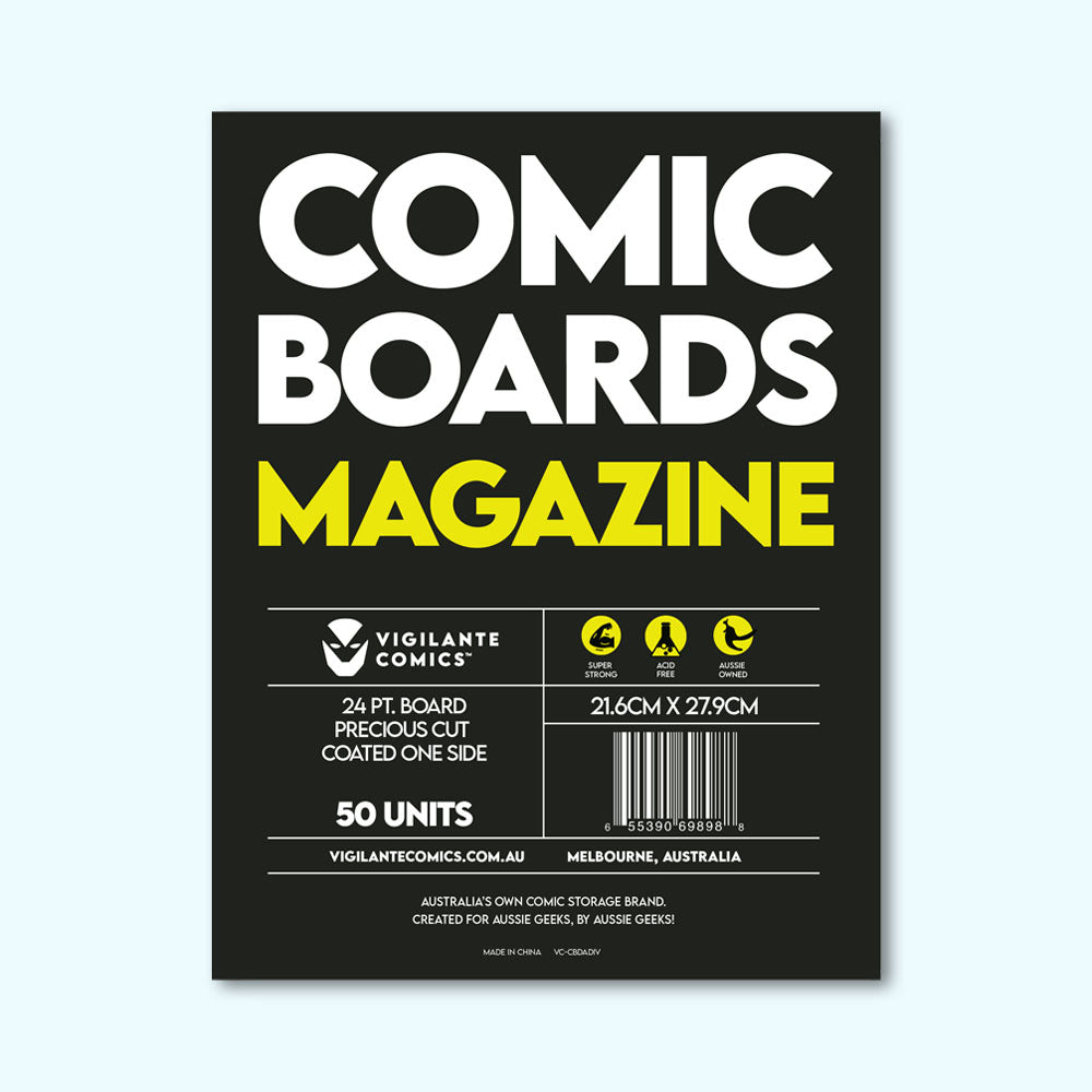 Magazine Size Comic Book Boards – front view, acid-free comic protection