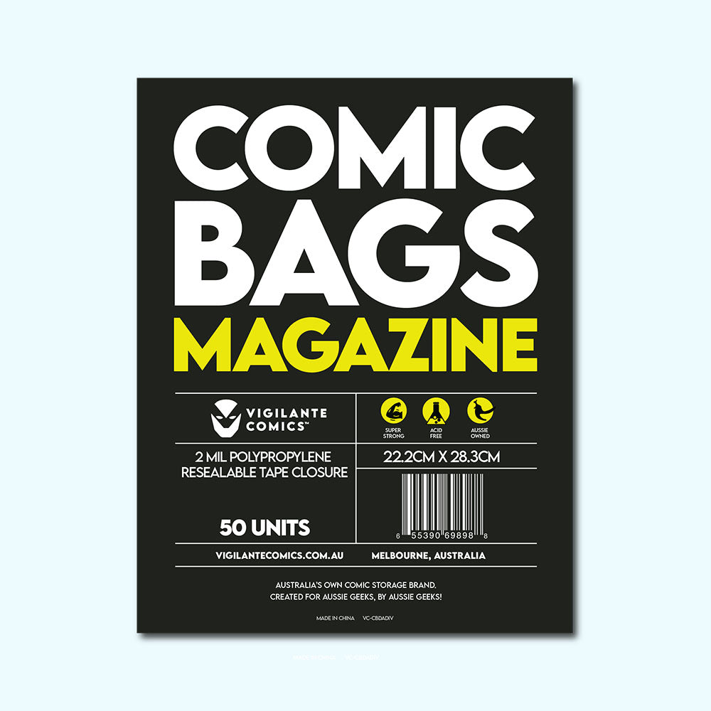 Magazine Size Comic Book Bags – front view, acid-free comic protection