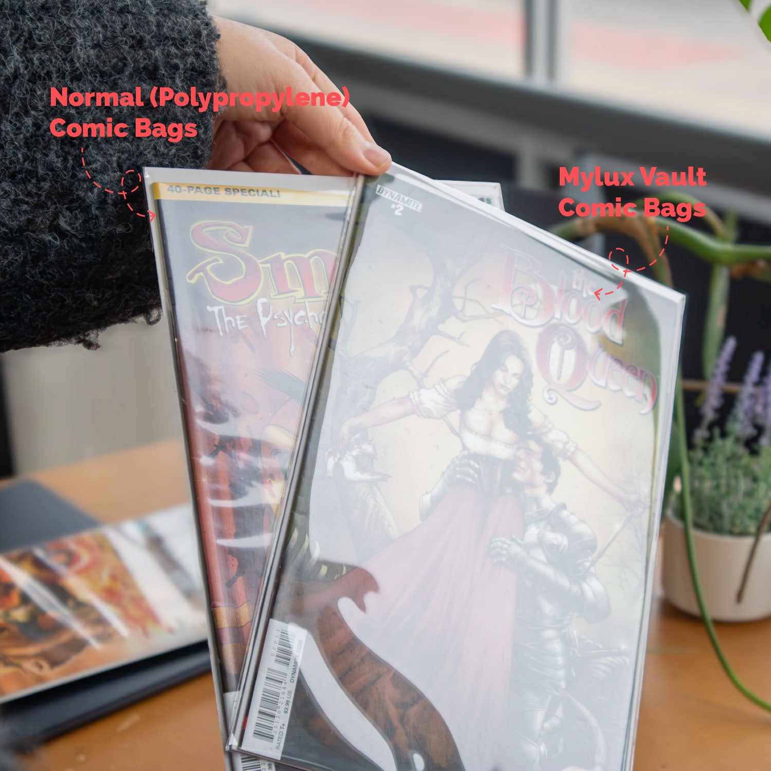 Mylux Vault Mylar Current Size Comic Book Bags – close-up detail, archival 2mil Mylar comic book bag