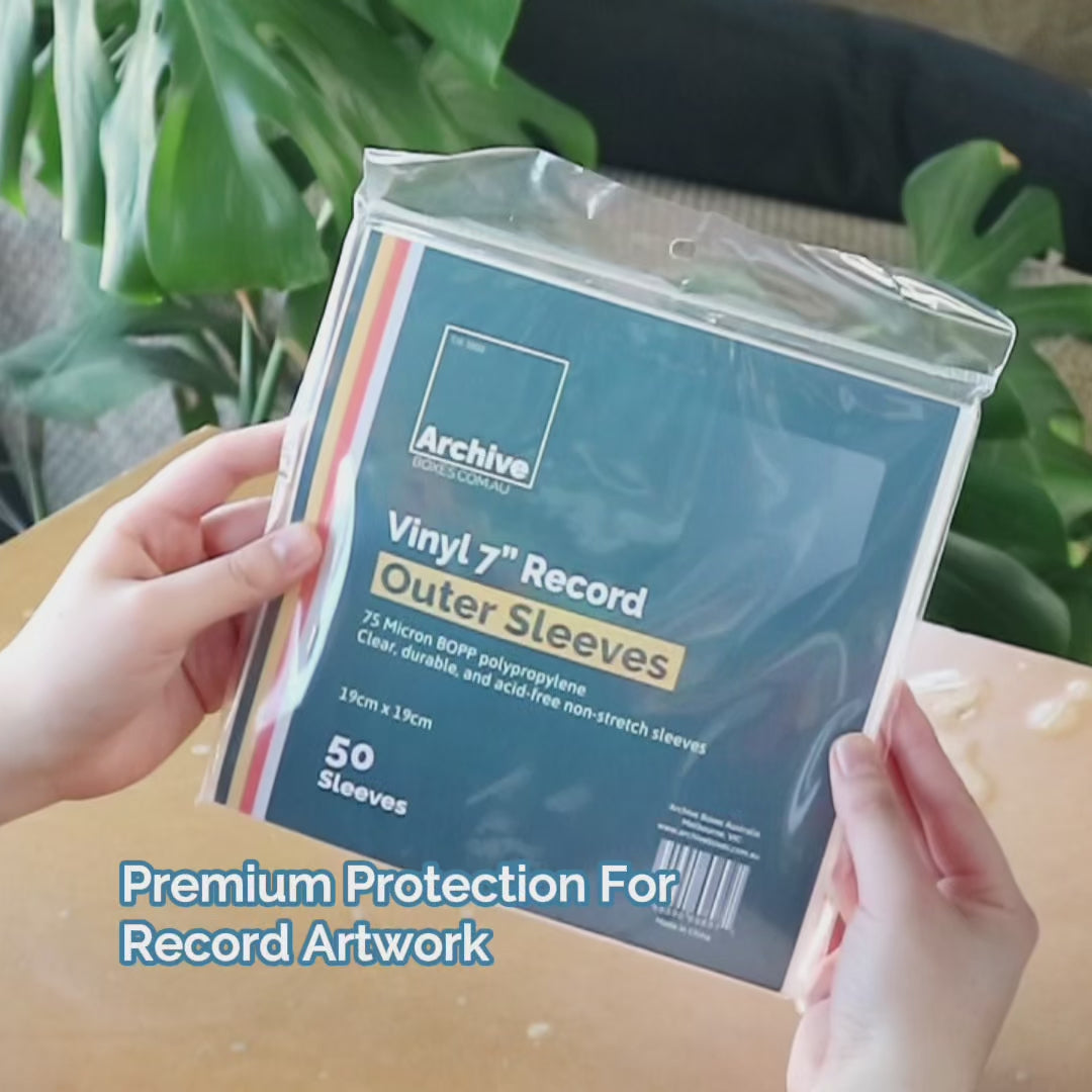 Load video: Premium 7″ / 45 RPM vinyl record outer sleeves made from high-clarity polypropylene to protect record artwork