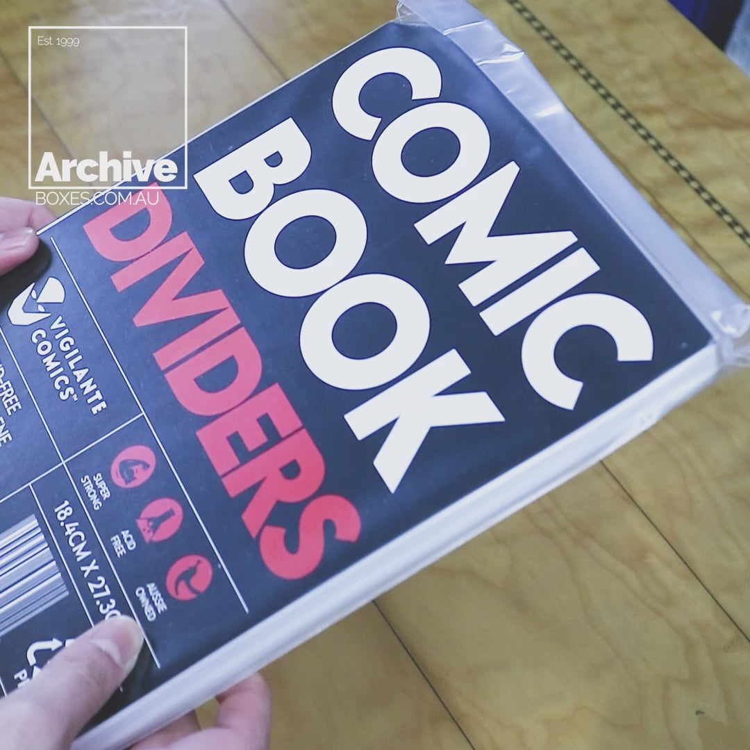 Load video: Durable plastic comic book divider for organising and protecting comic collections – fits standard comic boxes