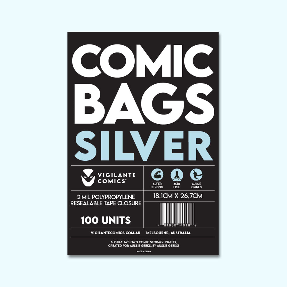Silver Comic Book Bags – front view, acid-free comic protection