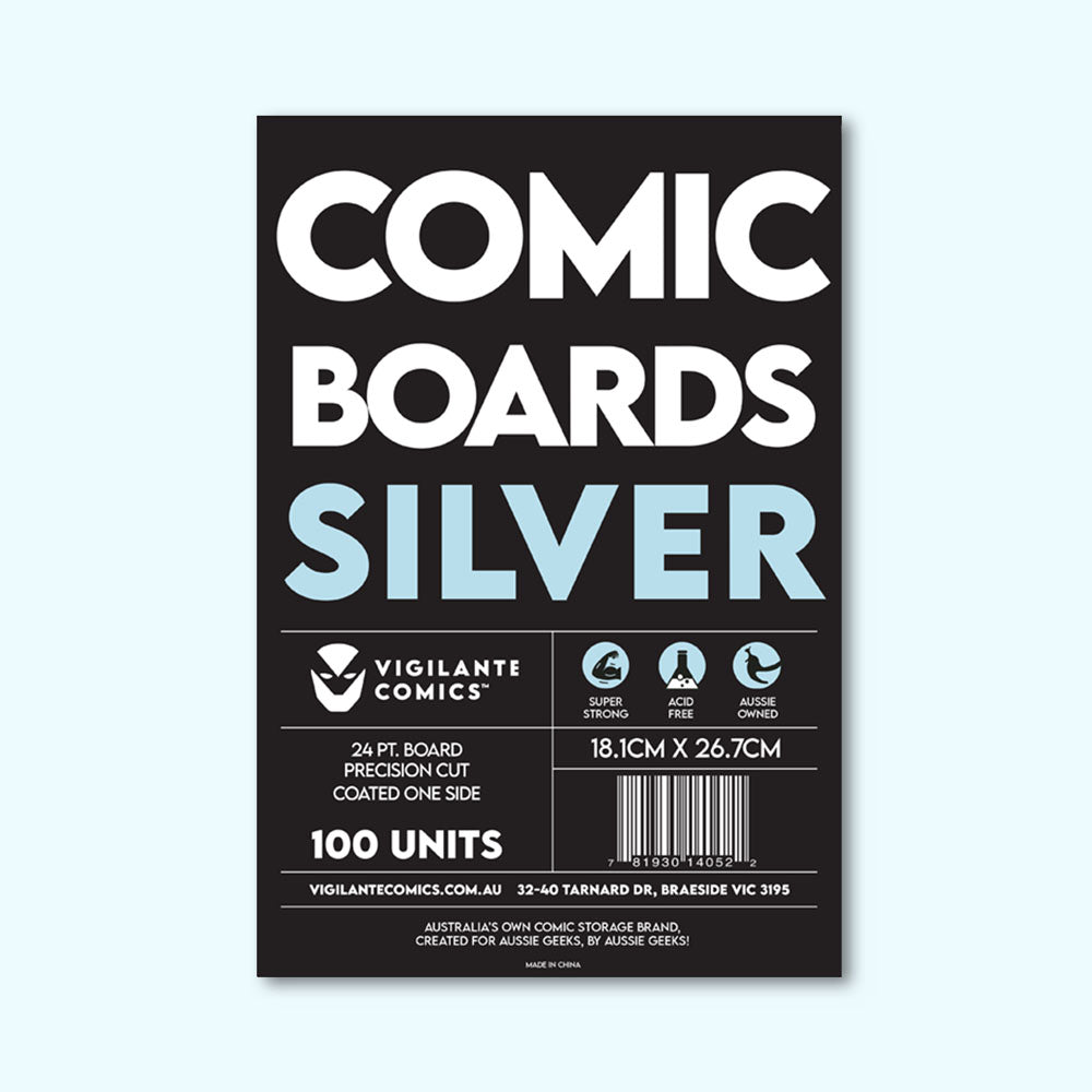 Silver Comic Book Boards – front view, acid-free comic protection