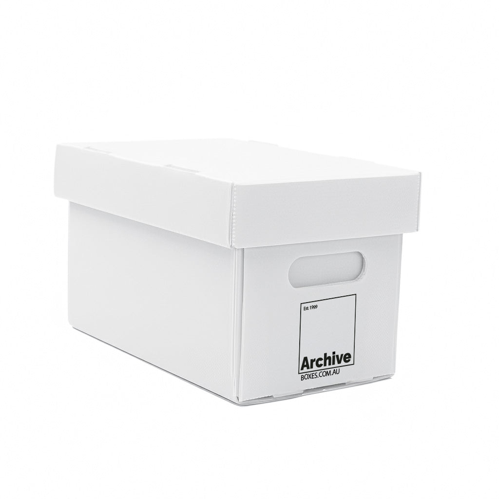 Archival-safe 7"/ 45 RPM vinyl storage box, acid-free and stackable for long-term protection