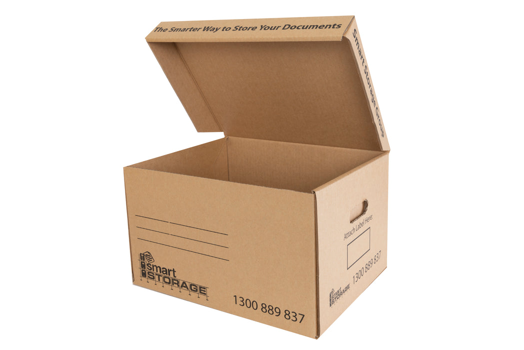 A4 cardboard archive box attached lid strong handles banker box